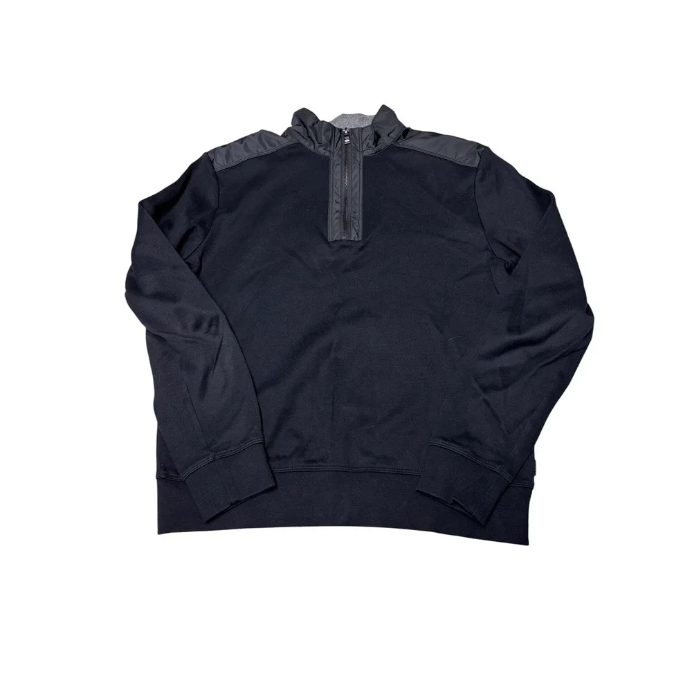 Hugo Boss Mens Black Quarter Zip Pullover Cotton Sweater Contrast Shoulder Small